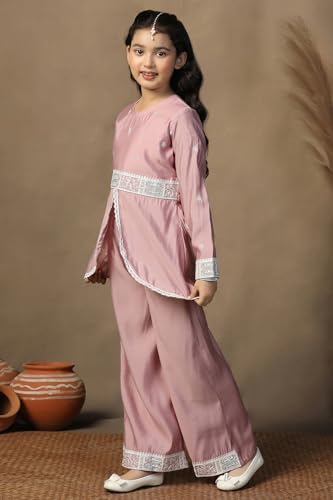 Jwalin Girl's Silk Blend Embroidered Salwar Suit Set|Kids Salwar Suit Set|Kids Ethnic Wear|Salwar Suit for Girls (JWGSET00352-MUV-36_Mauve_11-12 Years)
