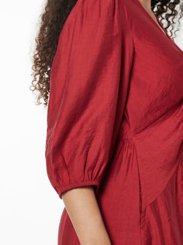 Max Women Solid Twisted A-line Midi Dress(Red_XL)
