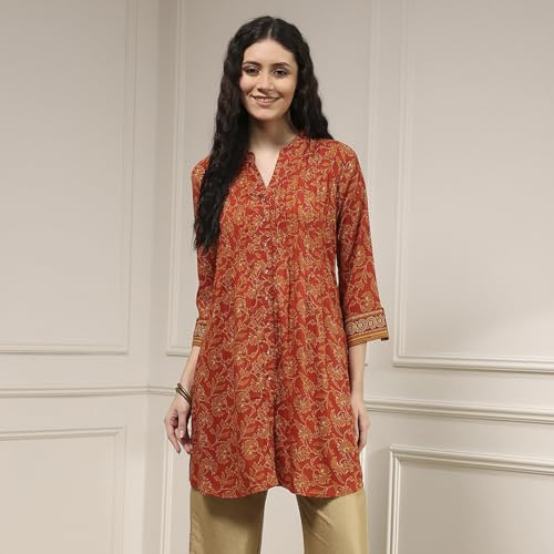 Biba Women Rust Viscose Rayon Relaxed Printed Kurti_36