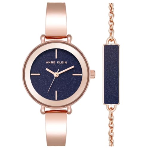 Anne Klein 3 Hands Analog Navy Round Dial Rose Gold Alloy Watch for Women - AKB5116NVST