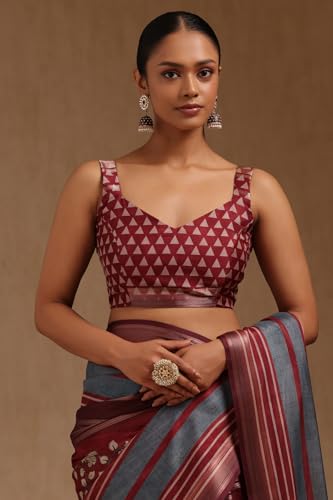 Soch Womens Maroon Crepe Striped Saree