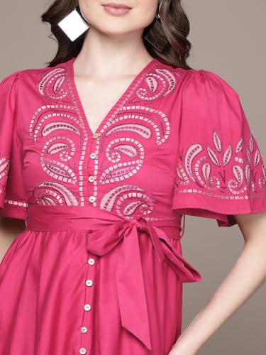 Label RITU KUMAR Fuschia Zelda V Neck Long Dress