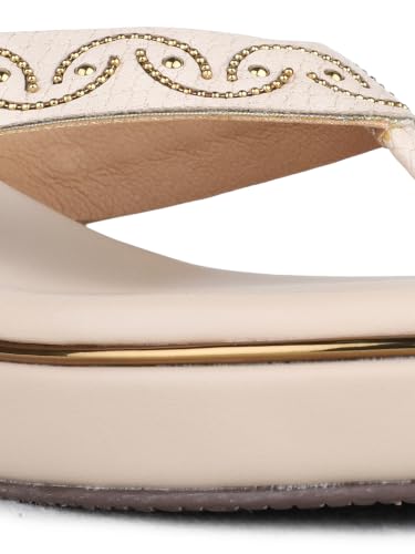 Inc.5 Womens Beige Ethnic Embellished Round Toe Wedge Heels