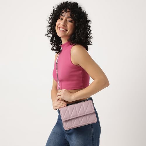 Fastrack Casual Sling Bag with Magnet Button Closure for Girls, Small Size with Internal Organiser, Handheld Design and Metal Chain Sling