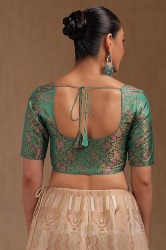Soch Womens Teal Green Tussar Floral Print Padded Blouse