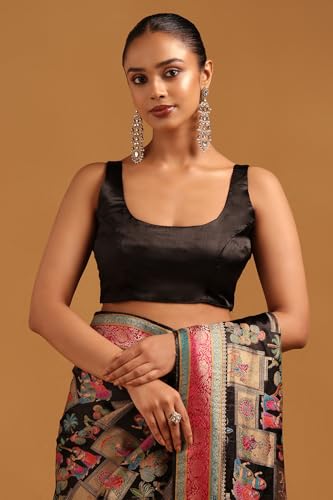 Soch Womens Black Satin Ethnic Motifs Saree With Zari Work