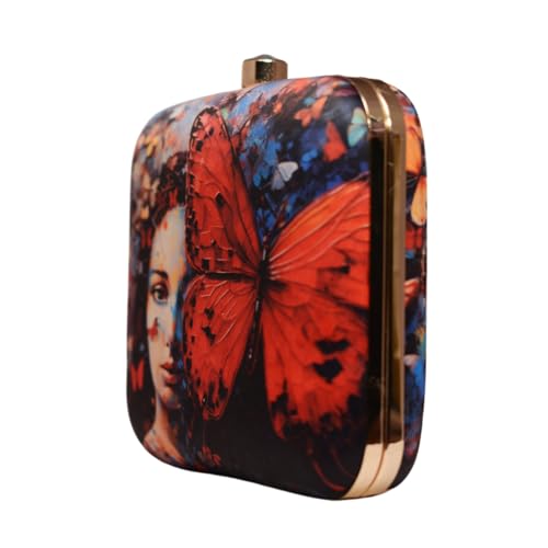 Artklim Red Butterfly Portrait Women Face Printed Clutch