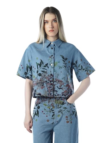 ONLY Women's Floral Print Regular Fit Blue Shirt