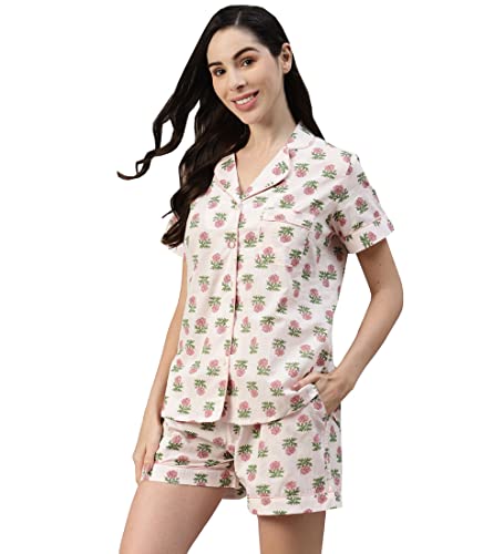 Divena Baby pink Cotton Floral Print Night Suit