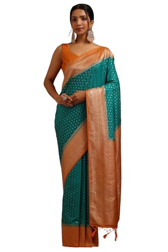 Soch Womens Teal Viscose Silk Geometric Zari Woven Saree
