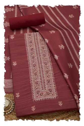 Soch Womens Rust Art Tussar Floral Print Unstitched Dress Material With Pearl