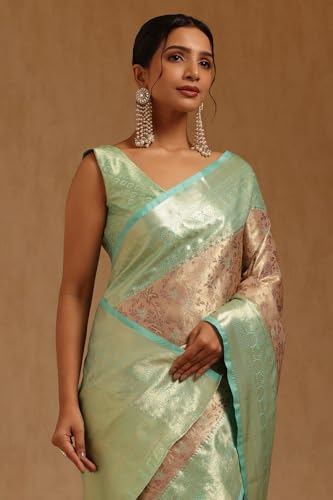 Soch Womens Beige Silk Blend Floral Zari Woven Saree