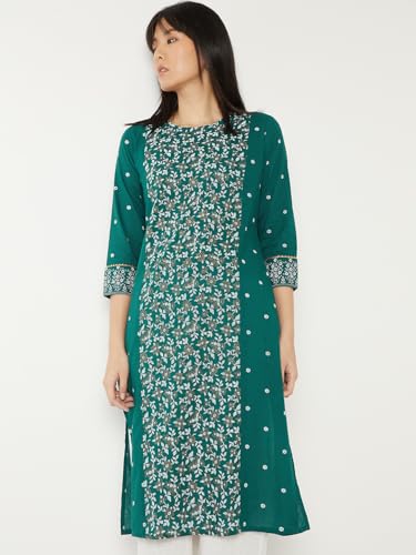 Max Women Floral Printed Straight Kurta(Green_XXL)