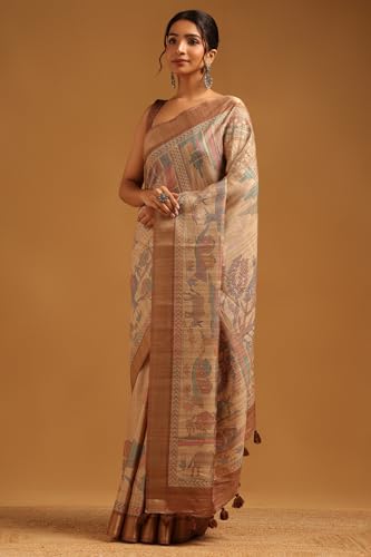 Soch Womens Beige Tussar Ethnic Motifs Saree