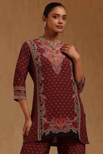 Soch Womens Brick Red Crepe Ethnic Motifs Co-Ords Set