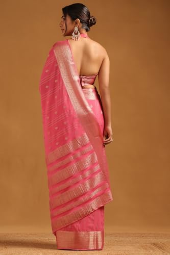Soch Womens Pink Georgette Ethnic Motifs Zari Woven Saree