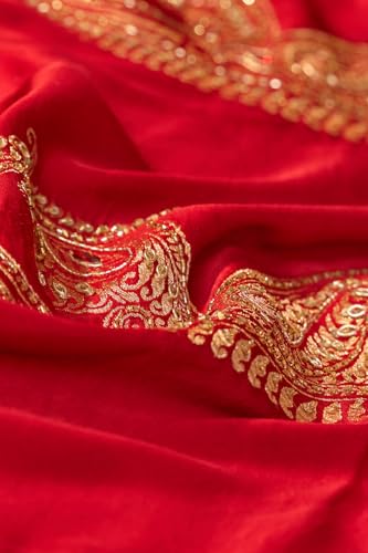 Taneira Red Viscose Satin Embroidered SareeWith Unstitched Blouse(SAPP03AD6702-Red)