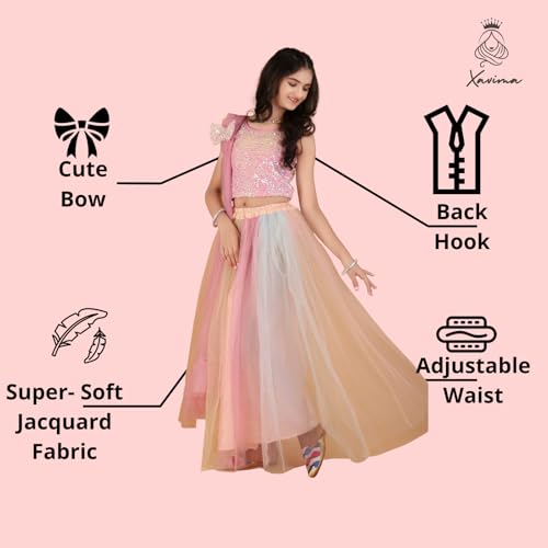 Xavima Manashvi Multi Girls Embroidery Full Stitched Lehenga Choli Set With Dupatta Outfit Blouse Skirt Dress For Kids Function Stage Show School Program Ceremony Appearance_6-7 Years