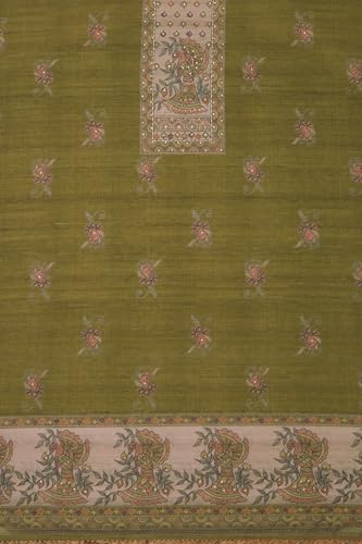 Soch Womens Olive Chanderi Ethnic Motifs Unstitched Dress Material With Sequins