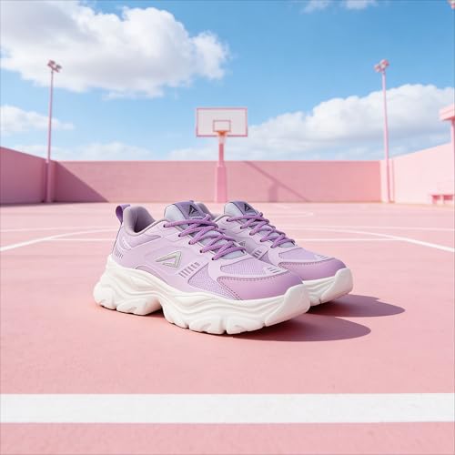 Impakto Women’s Chunky CoreMax Sneakers | High-Top Platform Casual Shoes | Rounded to Pampering Cushioned Insole & Non-Slip Sole | Stylish Lace-Up Shoes for Walking, Workout & Travel Outing Purple