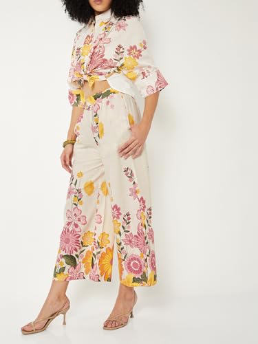 Max Women Floral Print Palazzos (White_L)