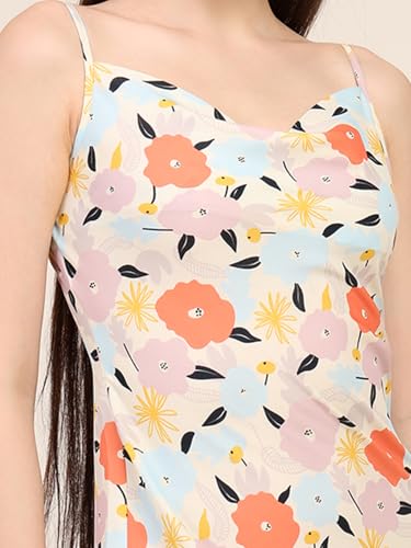 7OUNCE Women's Printed Bodycon Cowl Neck Dress - Adjustable Straps & Side Zipper Closure in Soft Crepe Fabric Multicolour