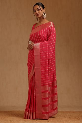 Soch Womens Fuchsia Georgette Stripes Zari Woven Saree
