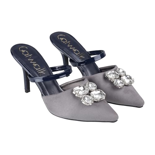 Catwalk Women Stylised Open Back Kitten Heels | For Women & Girls (GREY,4 UK)