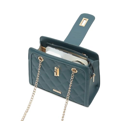 Fastrack Quilted Shoulder Bag | Faux-Leather Women's Handbag | Adjustable Strap with Flap Lock & Gold Hardware