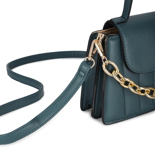 Fastrack Oceanic Blue Sling Bag | Women’s Quilted Handbag with Chain Accent | Dual Compartments & Multi-Style Carry