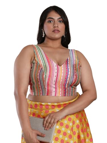 SALWAR STUDIO Women's Multicolor Silk Blend Readymade Saree Blouse-PLSSB00022-MULT