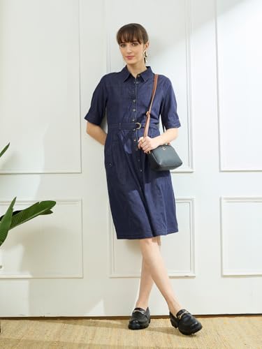 Latin Quarters Women's Blue Half Sleeves Collar Neck Casual Solid Dress_XXL