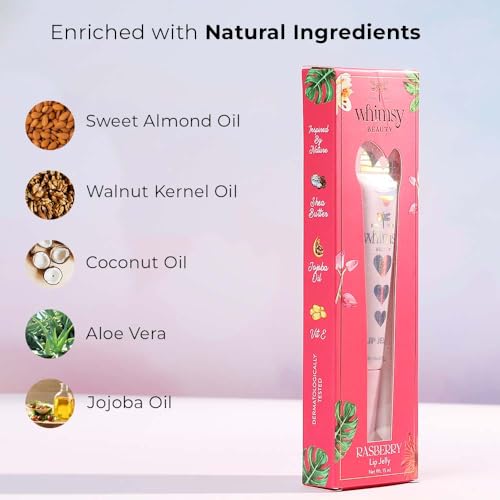 Whimsy Beauty Heart Lip Jelly Raspberry for Kids and Pre-Teens | Glossy Lip Jelly with Smooth Shiny Finish | Lightweight Non Sticky Formula | 4 to 16 Years | Organic, Natural, Chemical Free | 15 ml