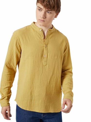 Max Men Textured Slim Fit Short Kurta (Yellow_XXL)