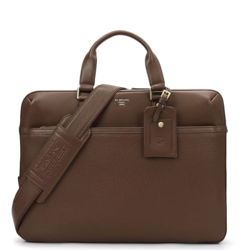 Da Milano Leather Laptop Bag for Men & Women | Textured Leather Laptop Messenger Bag | Ideal for Office Purpose | Fits Upto 15" Laptop - Mocha Brown