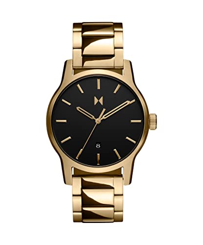 MVMT Classic Ii Qtz Basic Calendar Black Round Dial Men's Watch|Ionic Plated Gold Steel Material|Gold Color Band - 28000314-D