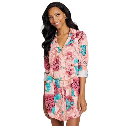 GUESS Women Baroque Print Collared Long Sleeves Shirt Dress Multicolour