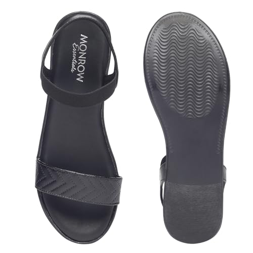 MONROW Fancy and Stylish Extra Cushioning and Comfortable Fashionable Light Weight Allday Wear Vegan Wedge Heels for Women and Girls Black 4UK