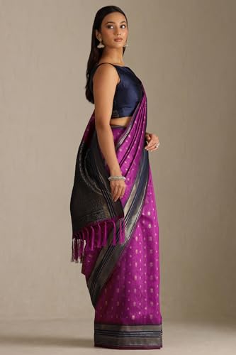 Soch Womens Fuchsia Tussar Woven Design Saree With Zari