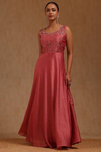 Soch Womens Onion Pink Vichitra Embroidered Gown with Cutdana
