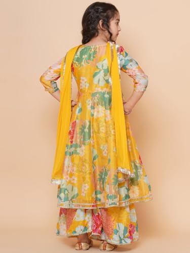 Bitiya By Bhama Girls Yellow Multi Floral Printed Angrakha Gotta Patti Kurta & Sharara set With Dupatta(TKS136)