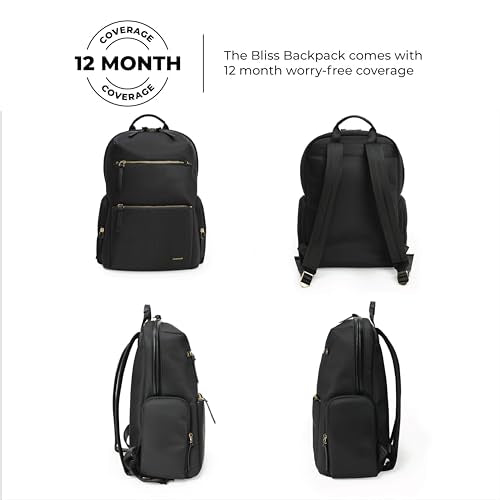 MOKOBARA The Bliss Backpack | 14 Inch Padded Laptop Compartment, 21L Capacity, Water Resistant Nylon & Vegan Leather Trims | Adjustable Straps, Multiple Pockets | Money Moves, Black
