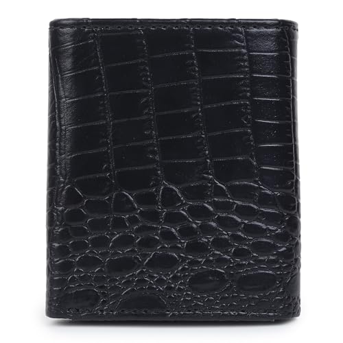 Louis Philippe Wallet for Men Tri-Fold Slim & Sleek Pattern Genuine Leather (Black) | Without Brand Box