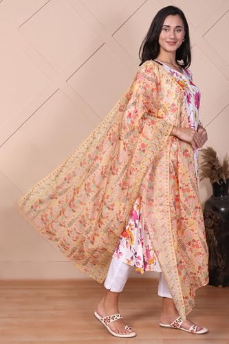 W for Woman Yellow Floral Print Organza Dupatta