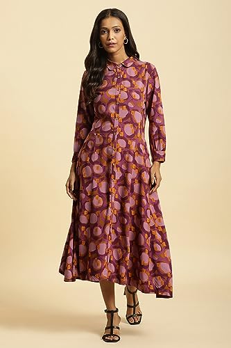 W for Woman Purple Abstract Printed A-line Western Dress_23AUW10039-810615_2XL