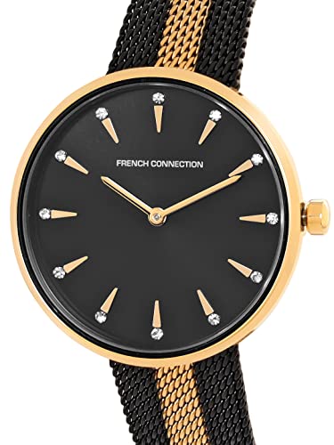 French Connection Stainless Steel Analog Black Dial Women's Watch-Fcl22-B, Band_Silver