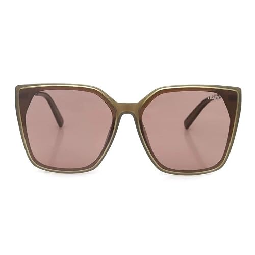 Vibe lens by HASHTAG EYEWEAR Women's Transparent Green Cateye Sunglasses Large Full Rim Polarized Brown Polycarbonate Lenses Stylish Fashion Eyewear with TR Frame for Outdoor Driving Casual Wear