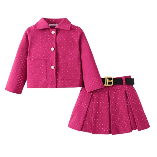 Hopscotch Girls Full Sleeves Pink 2-Pc Textured Fabric Collared Jacket & Skirt For Ages (4-5 Years)