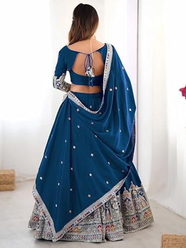 Zeel Clothing Women's Sequins Thread Embroidered French Crepe Lehenga Choli With Dupatta (5118-Dove-Blue-Women-Lehenga-Choli; Free size) (Dove Blue)