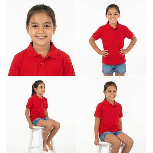 Kids Girls Polo T-Shirt | Half Sleeves | 100% Organic Cotton Rich Bio-Wash Fabric | Ultra Soft & Breathable | Regular Fit | Plain Solid Color Casual Wear(5-6Year, Red)